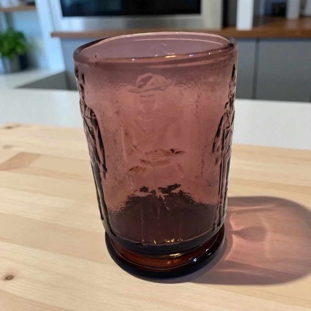 Vintage Wheaton Amethyst Purple Juice Glass Colonial Soldier Pattern Set Of 4